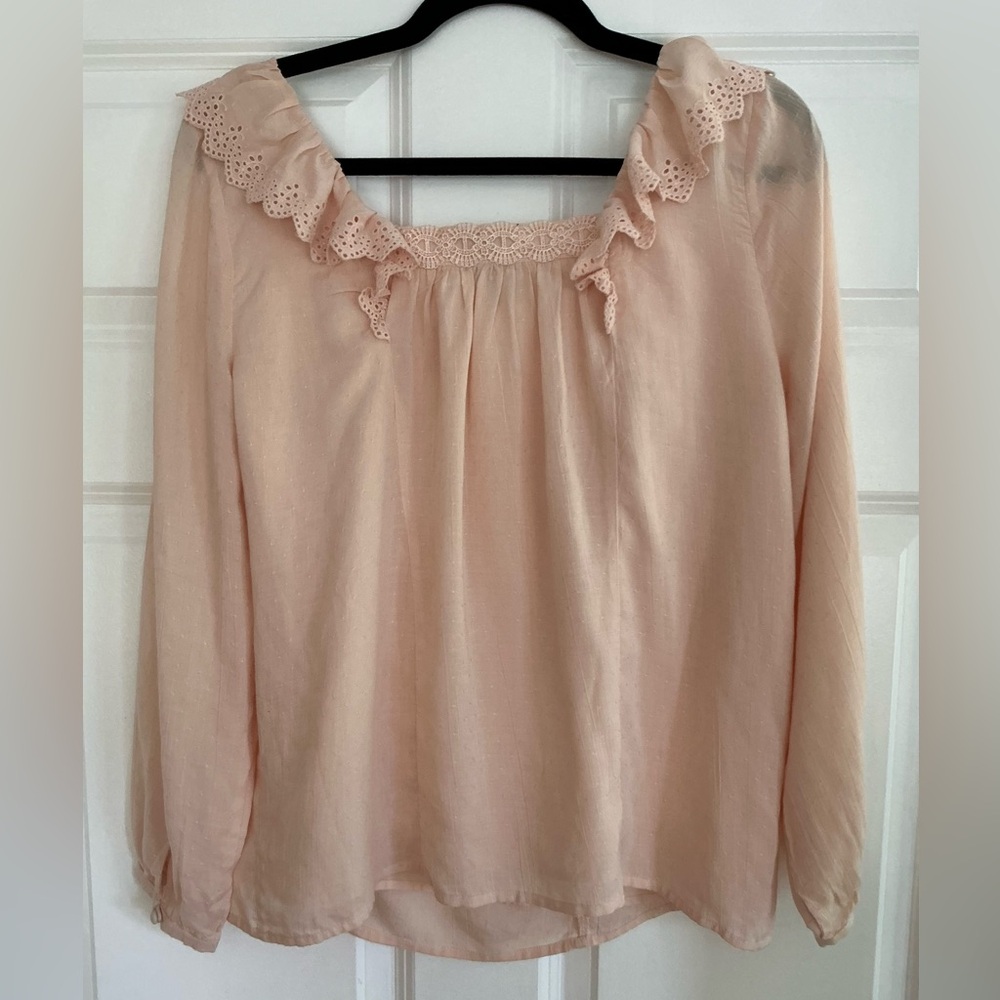 Paige Denim Peach Long Sleeve Ruffle Blouse - Size Small - Picture 2 of 7